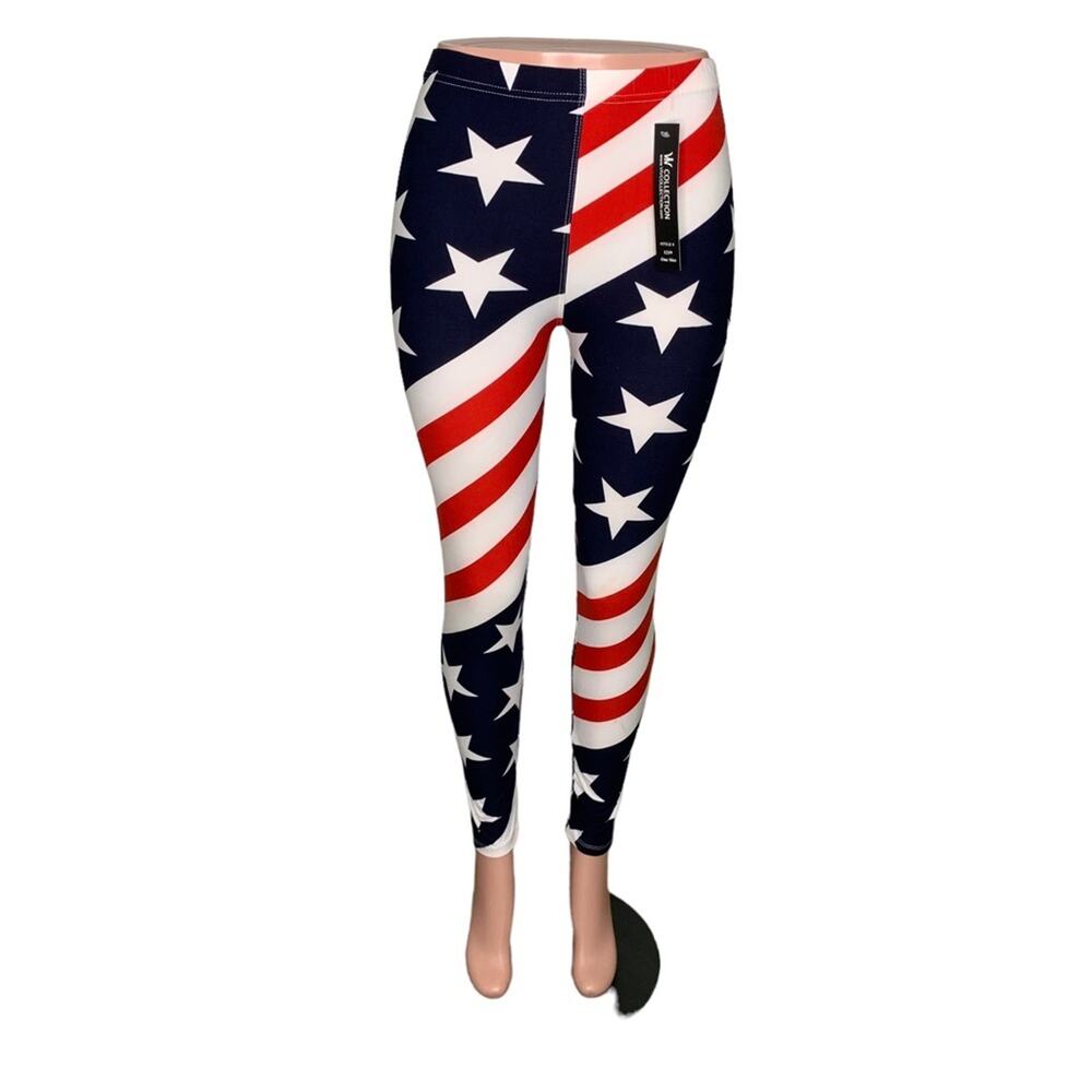 Viv Collection NWT Patriotic Leggings Red Blue and White One Size Fits Most